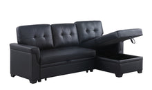 Lucca 84" Black Vegan Leather Reversible Sleeper Sectional Sofa