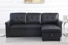 Lucca 84" Black Vegan Leather Reversible Sleeper Sectional Sofa