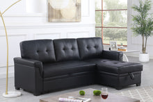 Lucca 84" Black Vegan Leather Reversible Sleeper Sectional Sofa