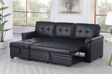 Lucca 84" Black Vegan Leather Reversible Sleeper Sectional Sofa