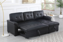 Lucca 84" Black Vegan Leather Reversible Sleeper Sectional Sofa