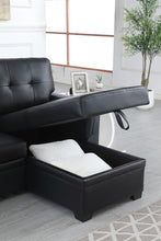 Lucca 84" Black Vegan Leather Reversible Sleeper Sectional Sofa