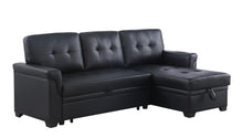 Lucca 84" Black Vegan Leather Reversible Sleeper Sectional Sofa