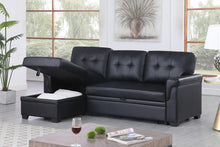 Lucca 84" Black Vegan Leather Reversible Sleeper Sectional Sofa
