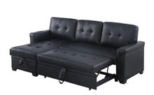 Lucca 84" Black Vegan Leather Reversible Sleeper Sectional Sofa