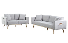 Easton Light Gray Linen Fabric Sofa Loveseat Living Room Set