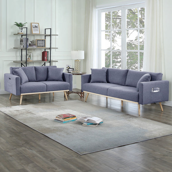 Easton Dark Gray Linen Fabric Sofa Loveseat Living Room Set