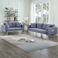Easton Dark Gray Linen Fabric Sofa Loveseat Living Room Set