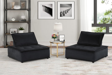 Anna 40"W Black Velvet Set of 2 Armless Lounge Chair