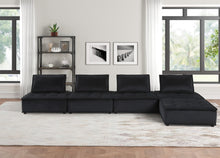 Anna 120"W Black Velvet 5 Pc Sectional Sofa Ottoman