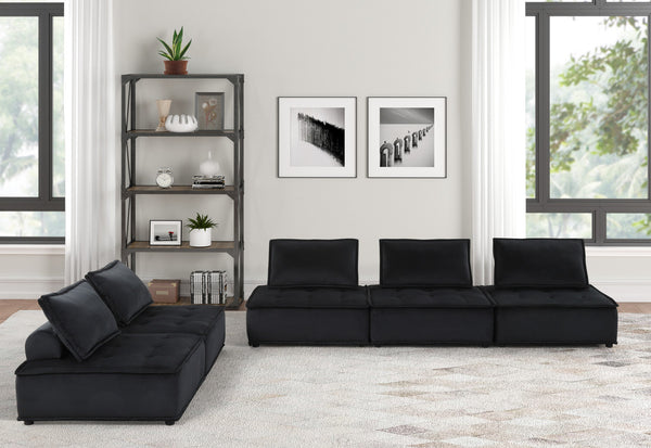 Anna 120"W Black Velvet 5 Pc Sofa and Loveseat
