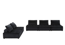 Anna 120"W Black Velvet 5 Pc Sofa and Loveseat
