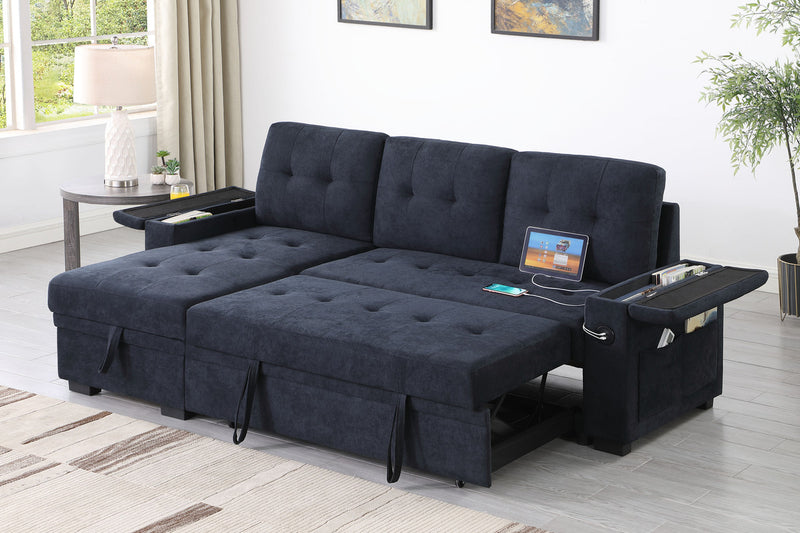 Ashlyn II 84"W Charcoal Woven Fabric Reversible Sleeper Sectional Sofa complete set