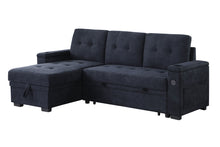 Ashlyn II 84"W Charcoal Woven Fabric Reversible Sleeper Sectional Sofa