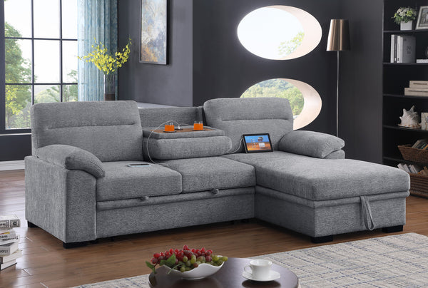 Kipling II 95" Light Gray Chenille Sleeper Sectional Sofa