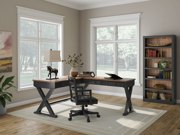 Wildenauer 3 Pc. Home Office Desk And Return, Swivel Desk Chair, Bookcase Brown / Black