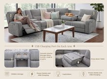 Anthony 114" Wide Light Gray Chenille Fabric Power Reclining Sectional