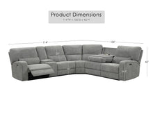 Anthony 114" Wide Light Gray Chenille Fabric Power Reclining Sectional