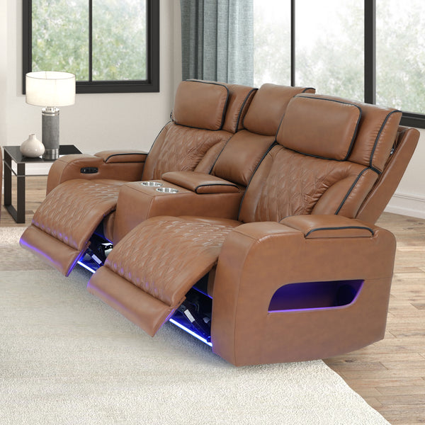 Jazz 74" Light Brown Leather Aire Transformer Power Reclining Loveseat