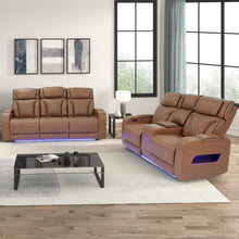 Jazz Light Brown Leather Aire Transformer Power Reclining Sofa & Loveseat Living Room Set