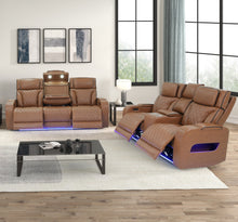 Jazz Light Brown Leather Aire Transformer Power Reclining Sofa & Loveseat Living Room Set