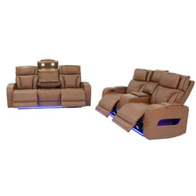 Jazz Light Brown Leather Aire Transformer Power Reclining Sofa & Loveseat Living Room Set