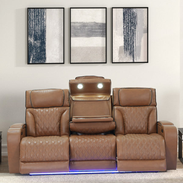 Jazz 86" Light Brown Leather Aire Transformer Power Reclining Sofa