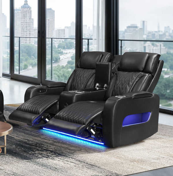 Jazz Black Leather Aire Transformer Power Reclining Loveseat