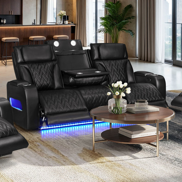 Jazz Black Leather Aire Transformer Power Reclining Sofa
