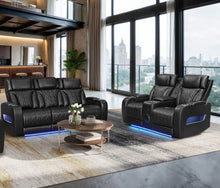 Jazz Black Leather Aire Transformer Power Reclining Sofa & Loveseat Living Room Set