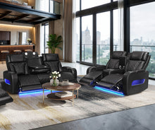 Jazz Black Leather Aire Transformer Power Reclining Sofa & Loveseat Living Room Set