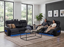 Jazz Black Leather Aire Transformer Power Reclining Sofa & Loveseat Living Room Set