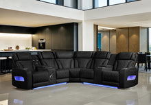 Jazz 117"W Black Leather Aire Transformer Power Reclining Sectional Sofa