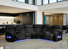Jazz 117"W Black Leather Aire Transformer Power Reclining Sectional Sofa
