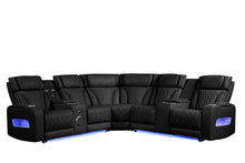 Jazz 117"W Black Leather Aire Transformer Power Reclining Sectional Sofa