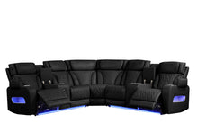 Jazz 117"W Black Leather Aire Transformer Power Reclining Sectional Sofa