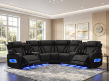 Jazz 117"W Black Leather Aire Transformer Power Reclining Sectional Sofa