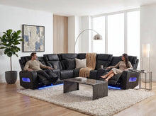 Jazz 117"W Black Leather Aire Transformer Power Reclining Sectional Sofa