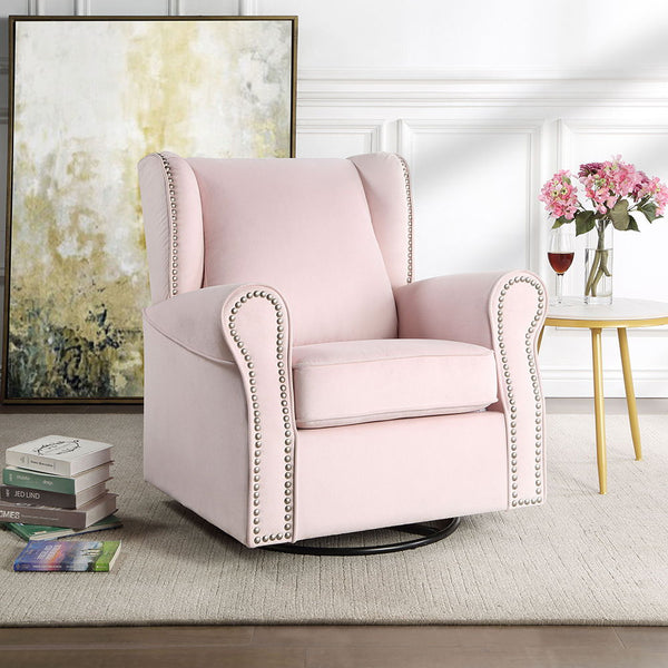 Tamaki Swivel Chair With Glider Pink Fabric