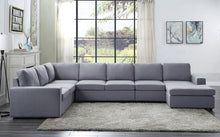 Tifton 147"W Light Gray Linen 7 Seat Reversible Modular Sectional Sofa Chaise