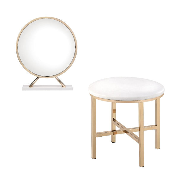 Midriaks Mirror & Stool Synthetic Leather , White & Gold