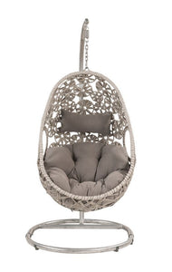 Sigar - Patio Swing Chair - Light Gray Fabric & Wicker