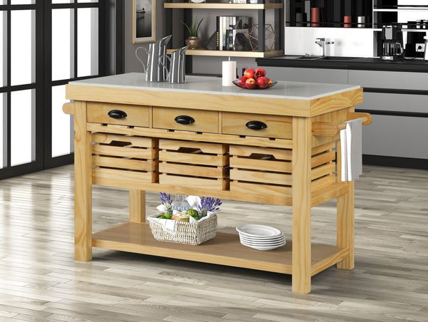 Grovaam Kitchen Island Marble Top & Natural