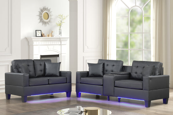 Genesis Black PU Sofa Loveseat Living Room Set