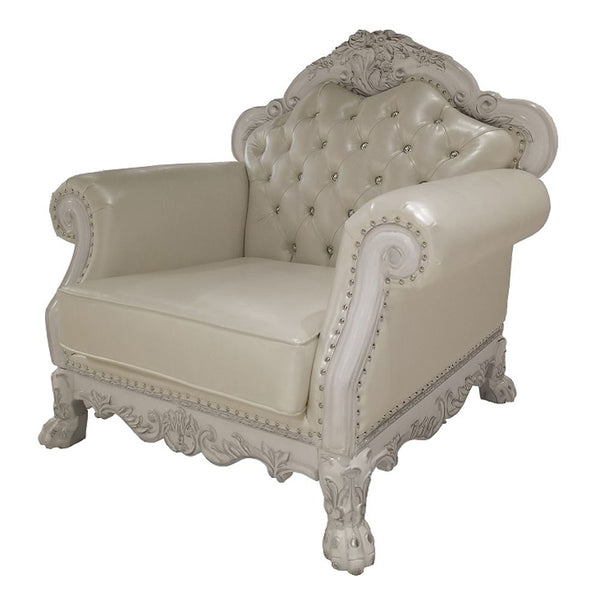 Dresden Chair With 2 Pillows Synthetic Leather & Bone White