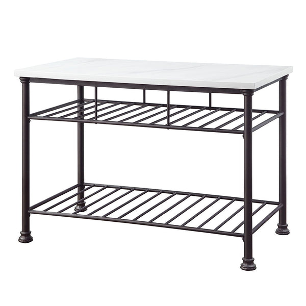 Freyja Kitchen Island White Cultured Marble Top & Gray