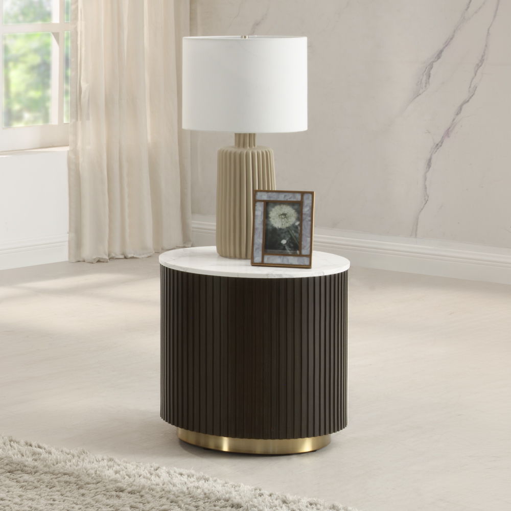 Clayten - End Table - White Natural Marble Top & Espreeso Finish