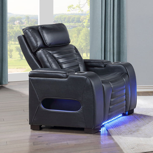 Ephron Power Motion Recliner With Power Headrest & LED Black