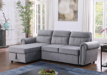 Ashton 96.5"W Gray Velvet Fabric Reversible Sleeper Sectional Sofa Chaise