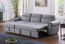 Ashton 96.5"W Gray Velvet Fabric Reversible Sleeper Sectional Sofa Chaise